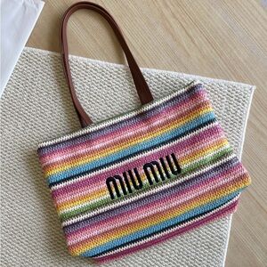 Miu Miu Crochet Tote Bag Multicolor Knit Statement